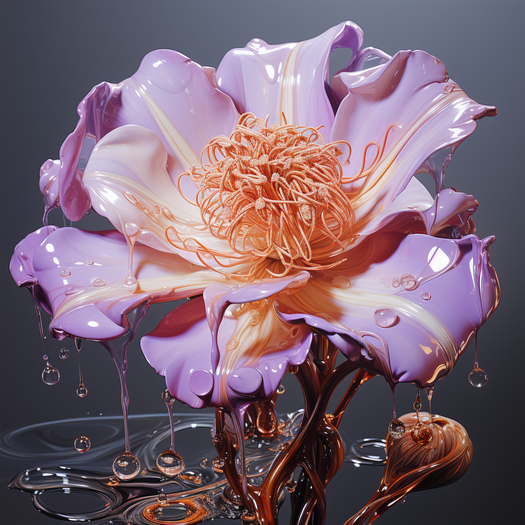 AI generated: Midjourney prompt: surrealist painting of water droplets on the stem ... (Midjourney - Concept Art)