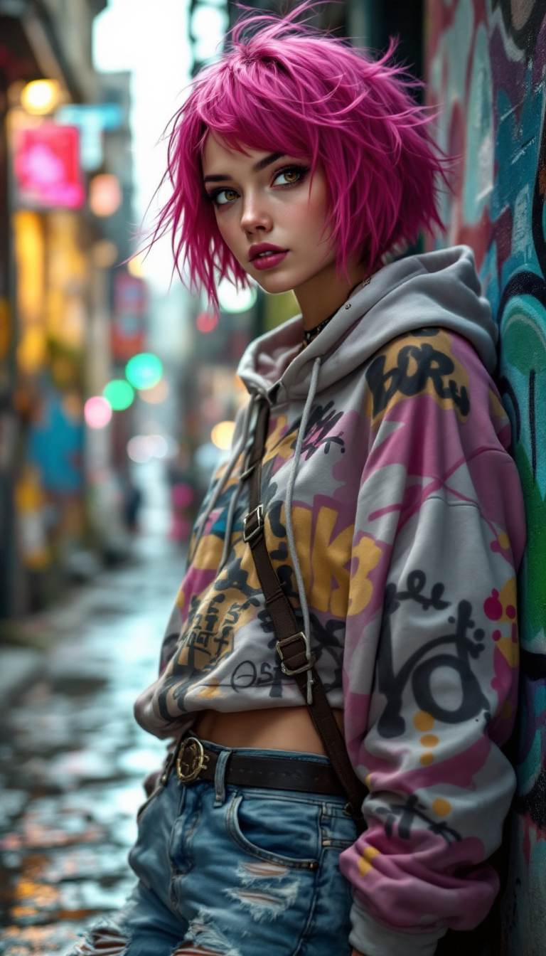 FLUX prompt: A rebellious and artistic character with short, vi... - FLUX