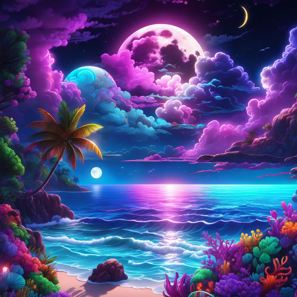 AI generated: Stable Diffusion prompt: neon light art, in the dark of night, moonlit sea... (Stable Diffusion - Concept Art)