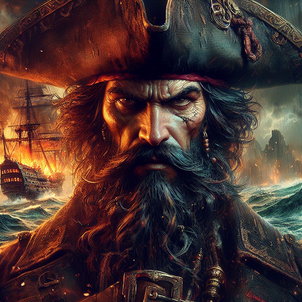 DALL·E prompt: digital wallpaper portrait of Blackbeard with a fo... - DALL·E
