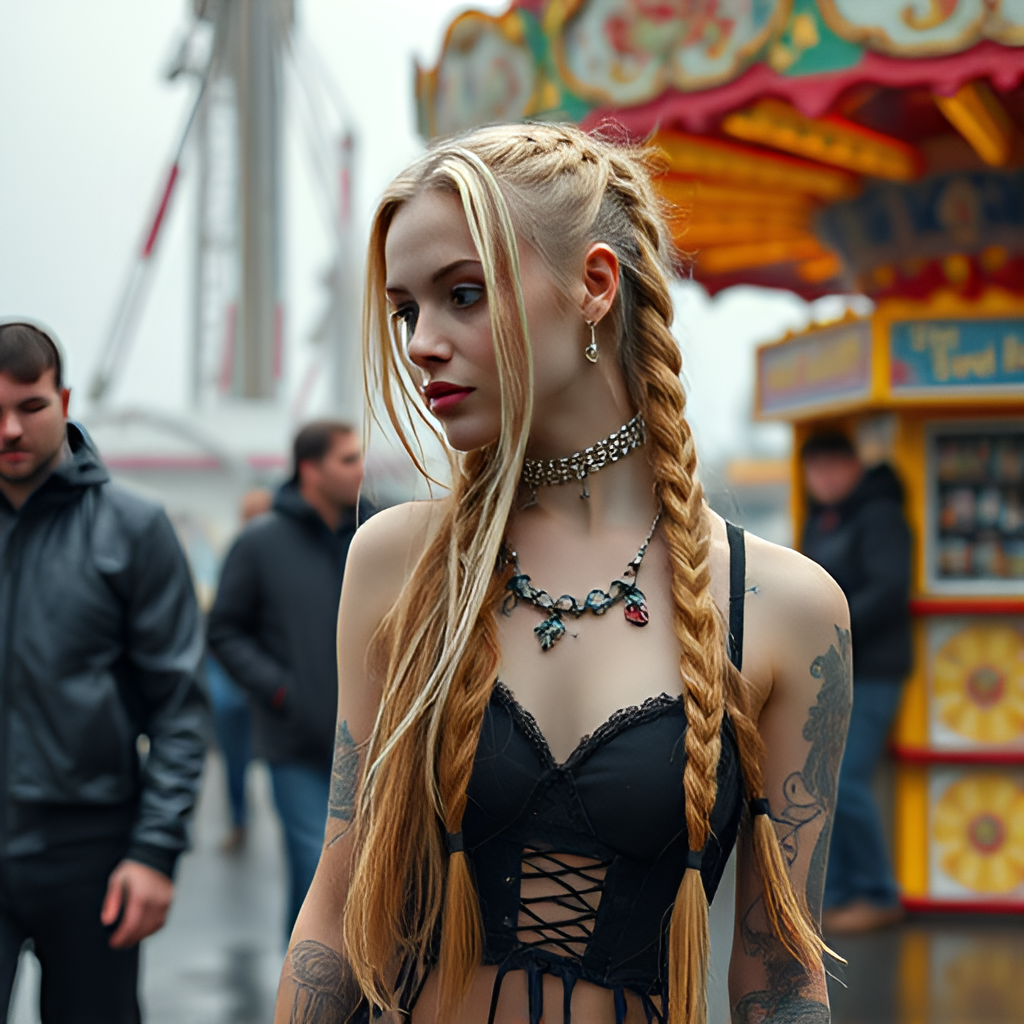 FLUX prompt: A digital video still of a goth punk girl with lon... - FLUX