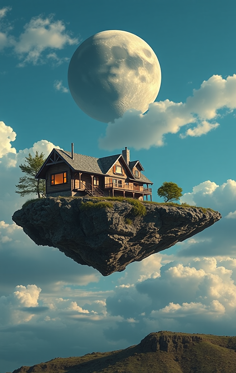 AI generated: FLUX prompt: a house carved out of a large asteroid hovering in... (FLUX - Concept Art)