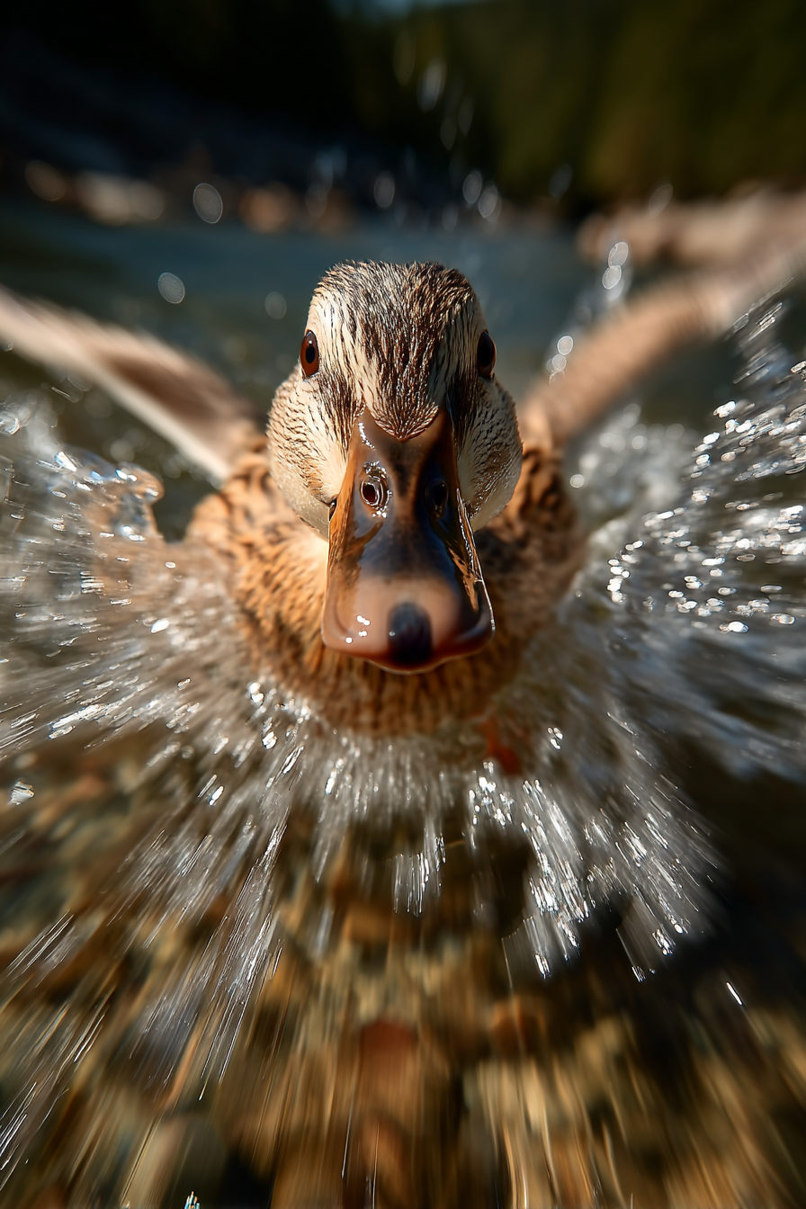 AI generated: Midjourney prompt: capturing a duck feet moving very fast in the wate... (Midjourney - Concept Art)