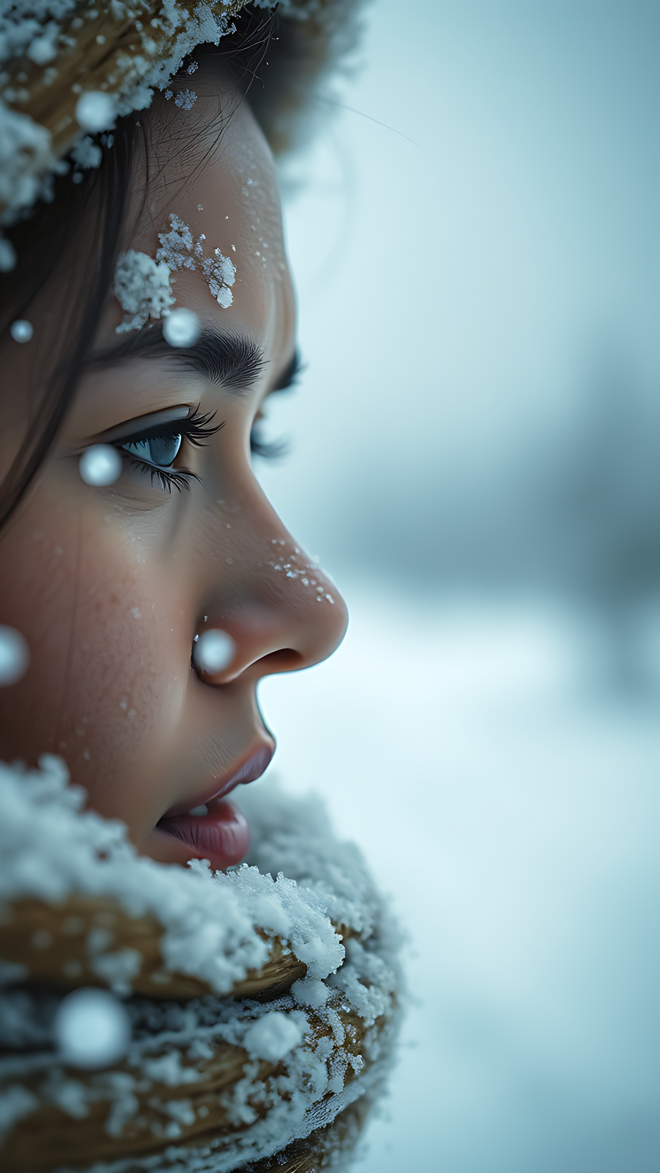 FLUX prompt: close-up photo, in the style of xiaofei yue, snow ... - FLUX