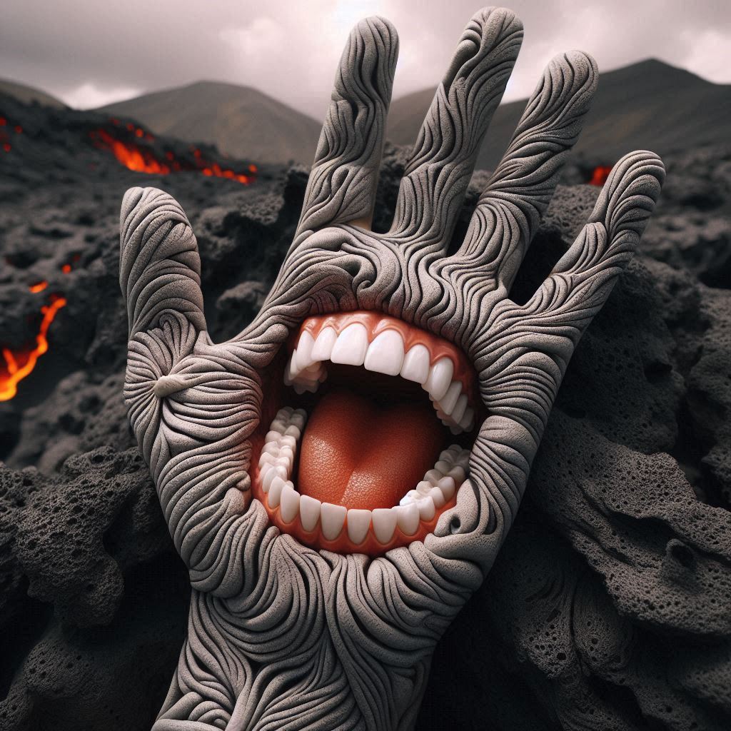 AI generated: Midjourney prompt: she is a screaming mouth on the palm. Beautiful pa... (Midjourney - Concept Art)