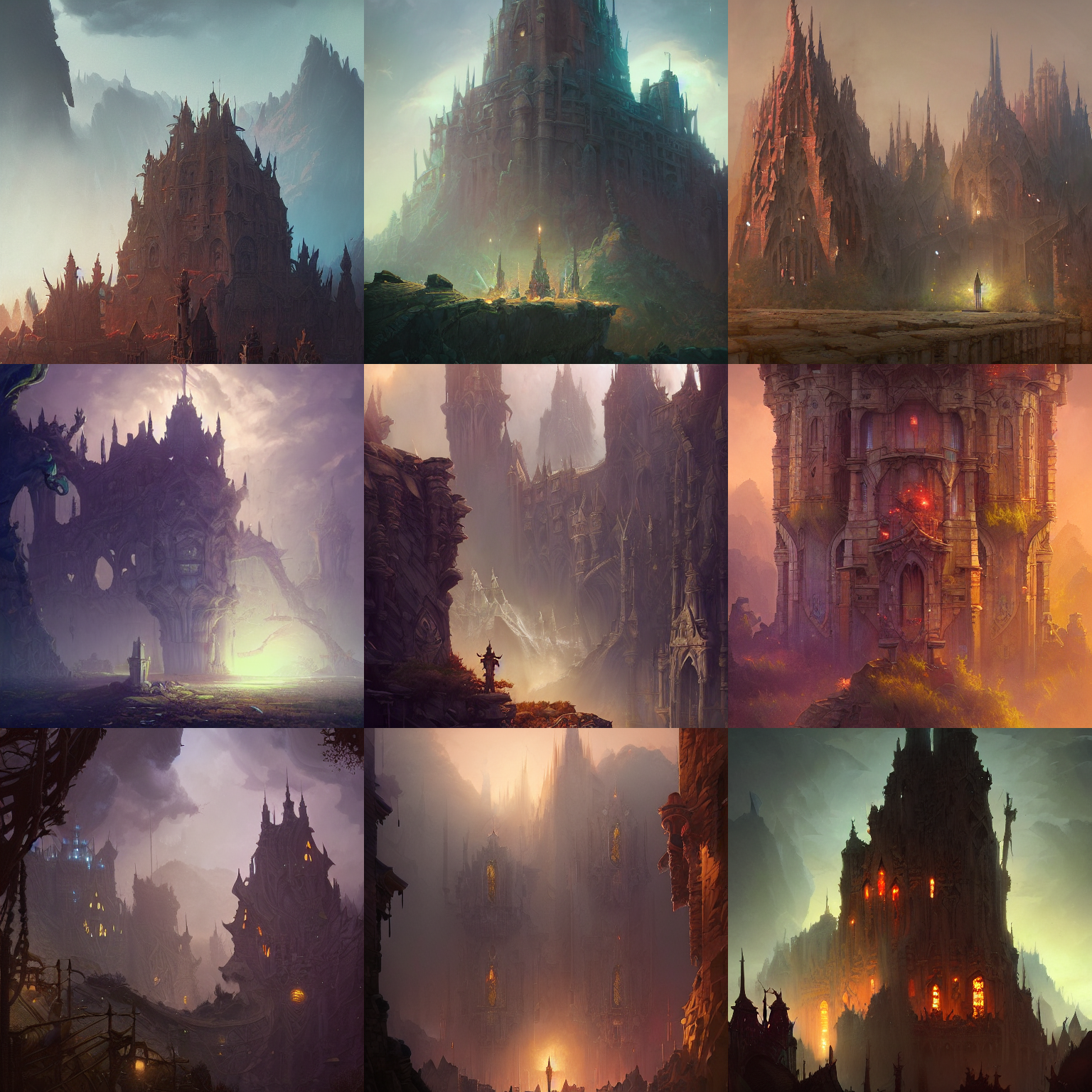 Stable Diffusion prompt: spires of an abandoned castle, d...