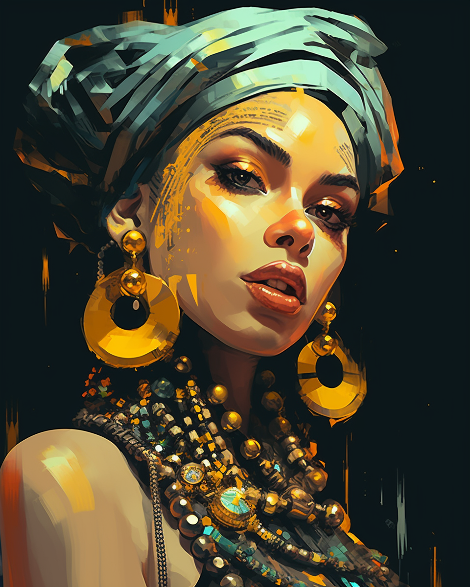 صورة مولدة بالذكاء الاصطناعي: Midjourney prompt: drawing of a woman with a pearl earring as a drag-... (نموذج Midjourney - صور شخصية)