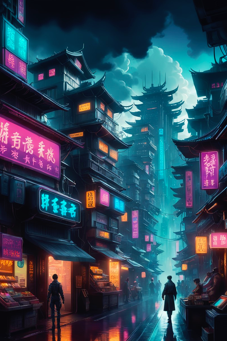 Stable Diffusion prompt: cyberpunk cityscape, colorful bu...