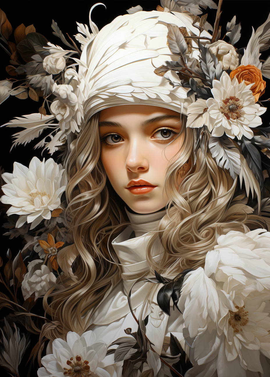 Midjourney prompt: a girl wearing white headdress, in the style of me... - Midjourney