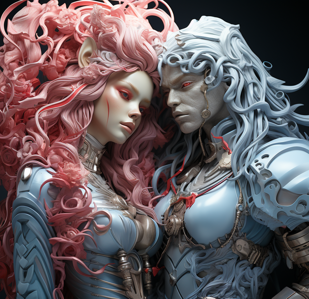 AI generated: Midjourney prompt: an illustration of a couple and two wolves, in the... (Midjourney - Concept Art)