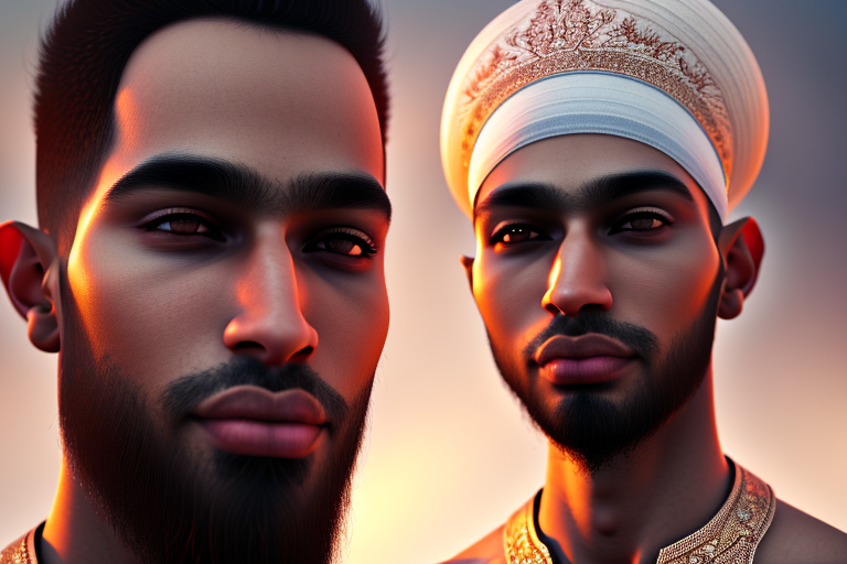 Openjourney prompt: Muslim men, brown skin,stunning, high...