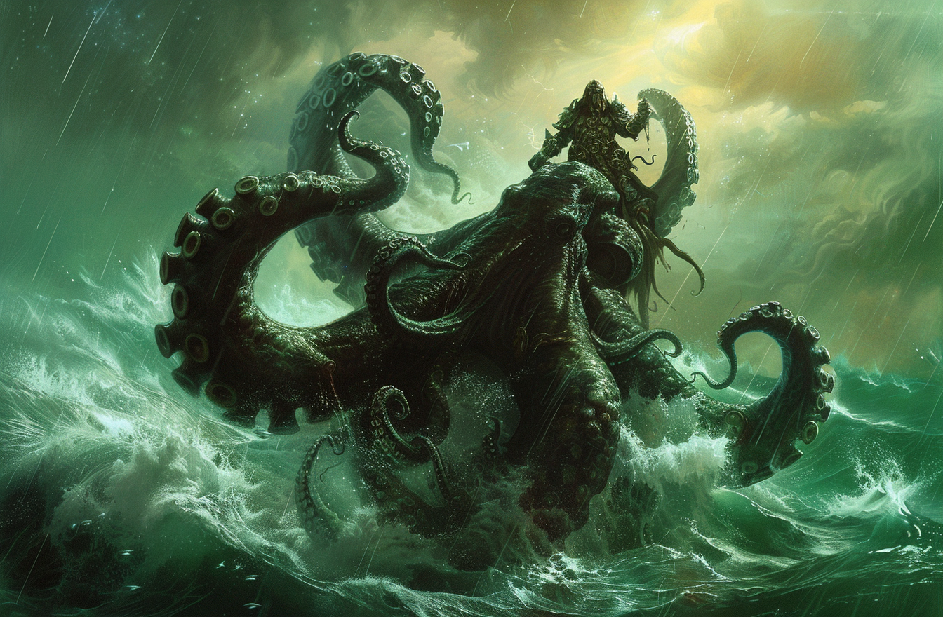 Midjourney prompt: The God of the Sea, rising from his throne in stor... - Midjourney