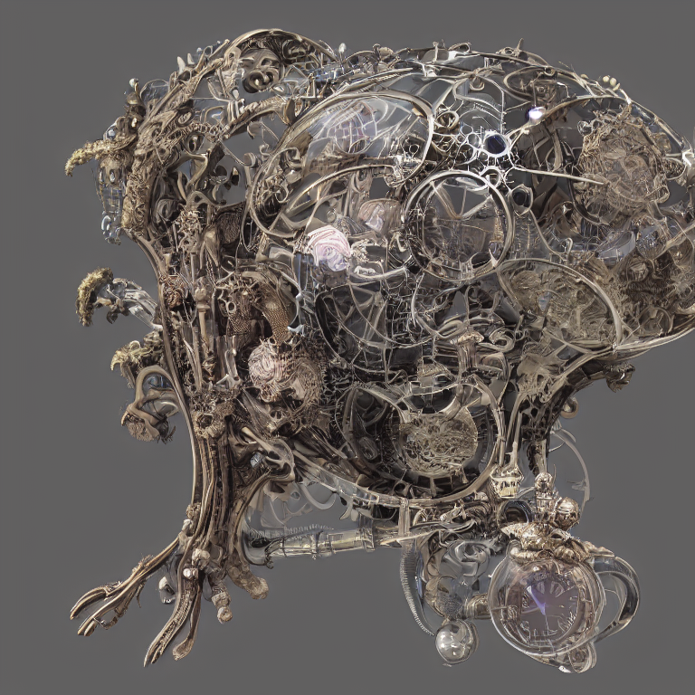 Stable Diffusion prompt: 3D render of a sci-fi baroque co...