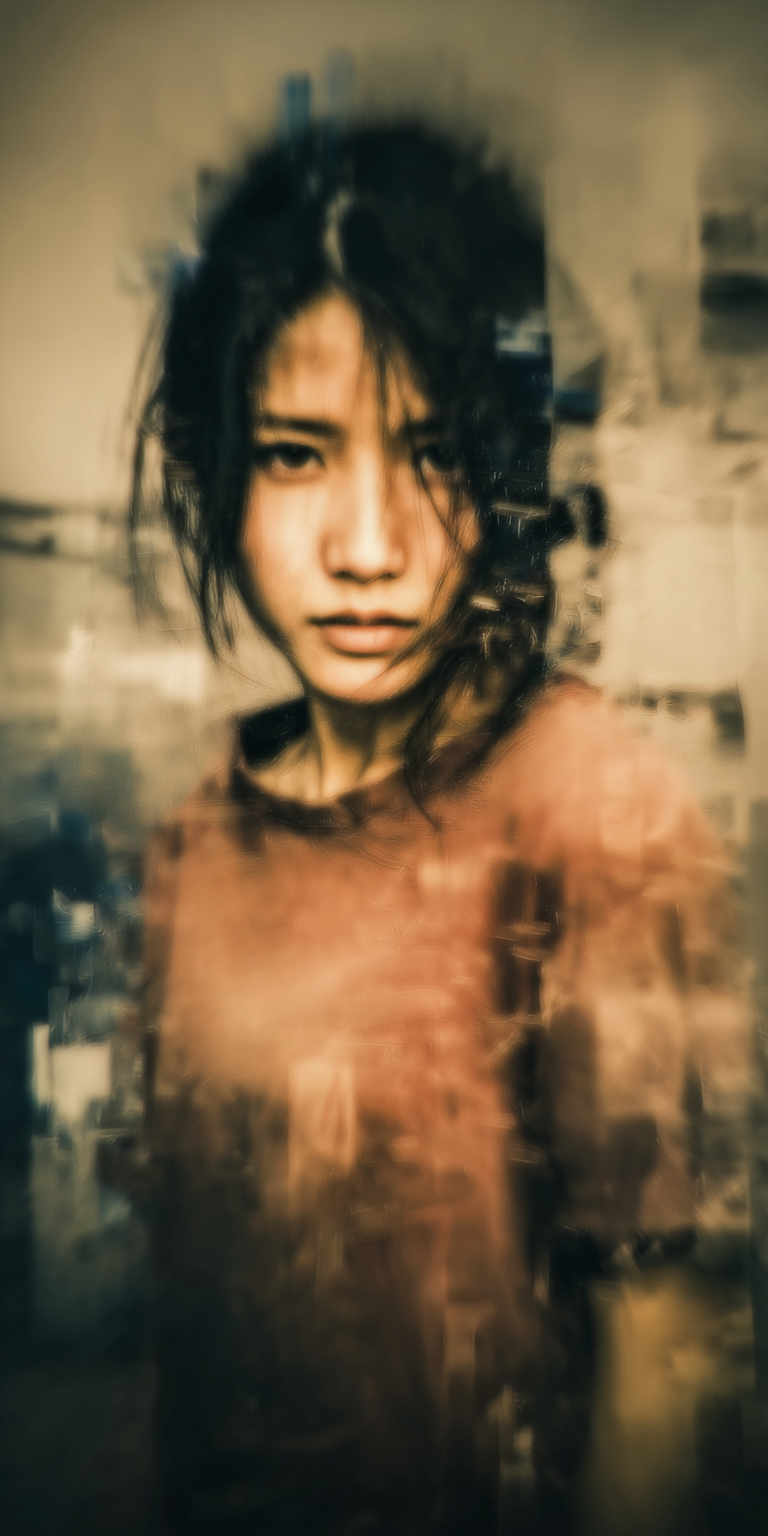 AI generated: Midjourney prompt: woman painted with a palette knife, heavy impasto ... (Midjourney - Portraits)