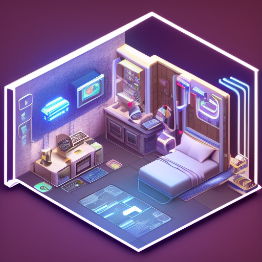 AI generated: Openjourney prompt: cute isometric cyberpunk bedroom, cutaway box, fut... (Openjourney - Interior Design)