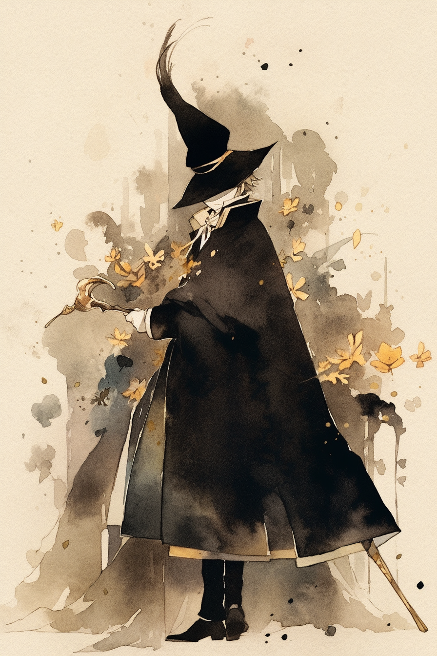 Midjourney prompt: Spanish ink painting of a mysterious masked charac... - Midjourney