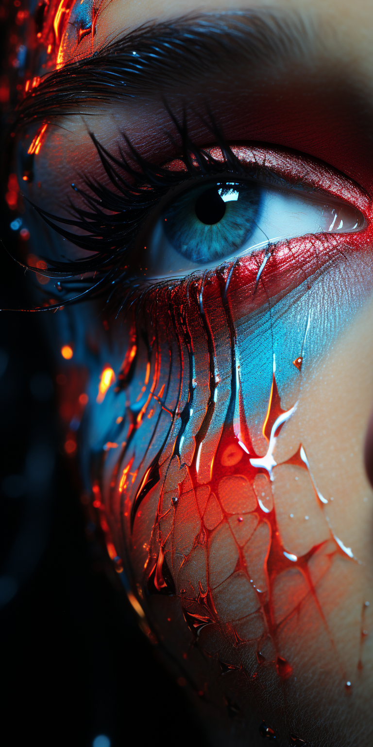 Midjourney prompt: this girl is wearing neon colored makeup, in the s... - Midjourney