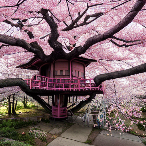 Stable Diffusion prompt: THE CHERRY BLOSSOM TREE HOUSE