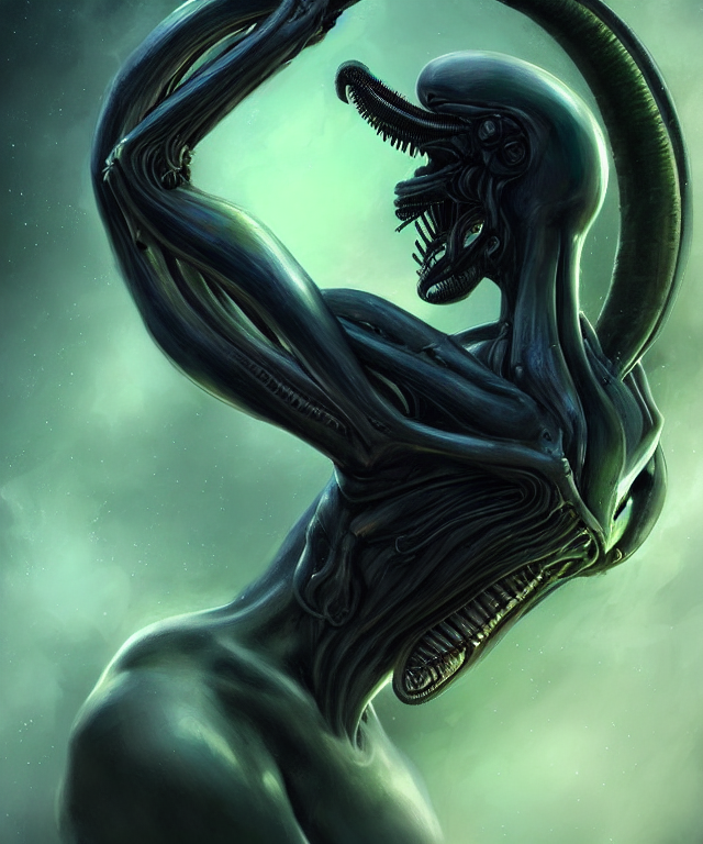Stable Diffusion prompt: xenomorph by charlie bowater and...