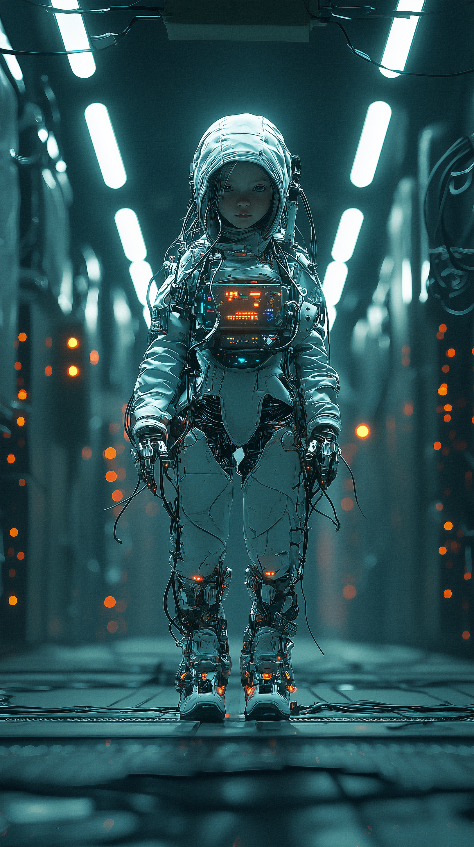 صورة مولدة بالذكاء الاصطناعي: Midjourney prompt: futuristic illustration of a cybernetic little gir... (نموذج Midjourney - فن مفاهيمي)