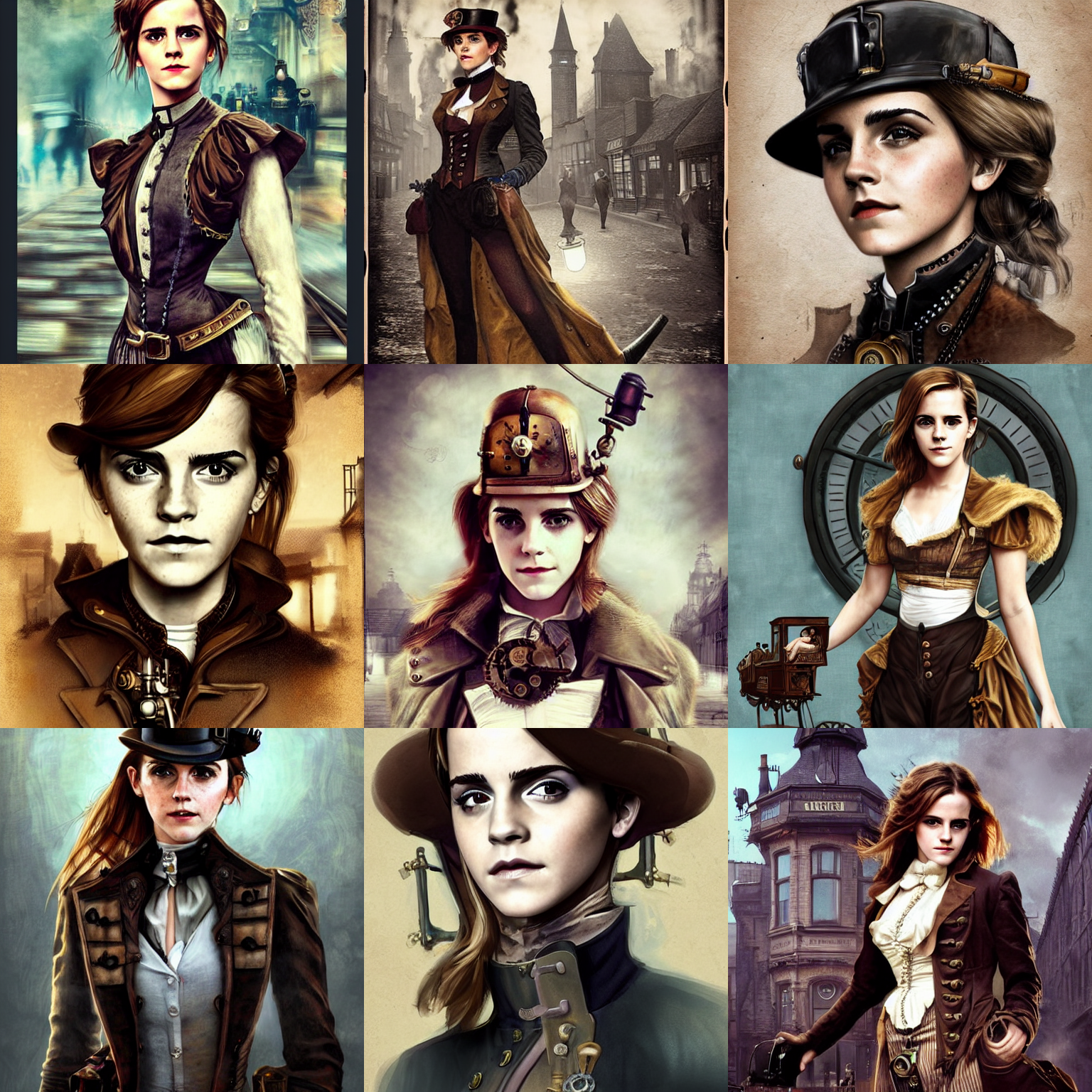 Stable Diffusion prompt: Emma Watson as a steampunk train...