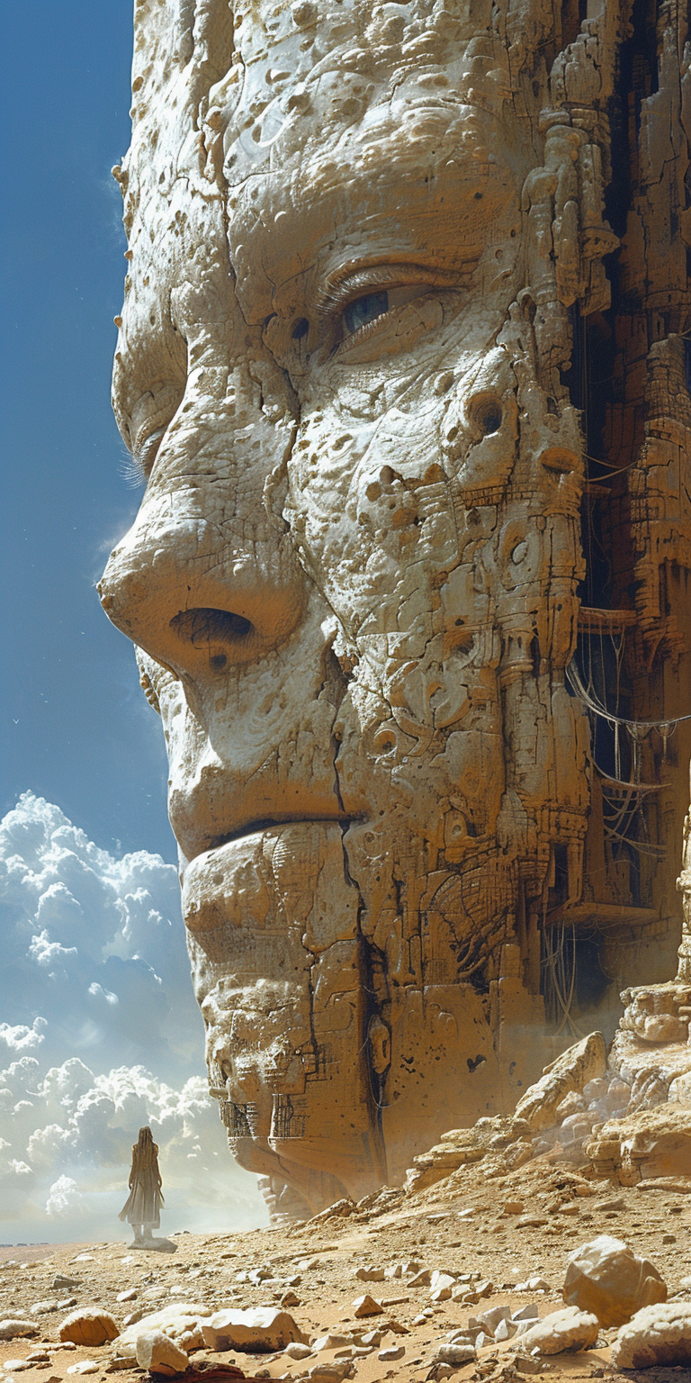 AI generated: Midjourney prompt: large humanoid face with detailed and complex faci... (Midjourney - Concept Art)