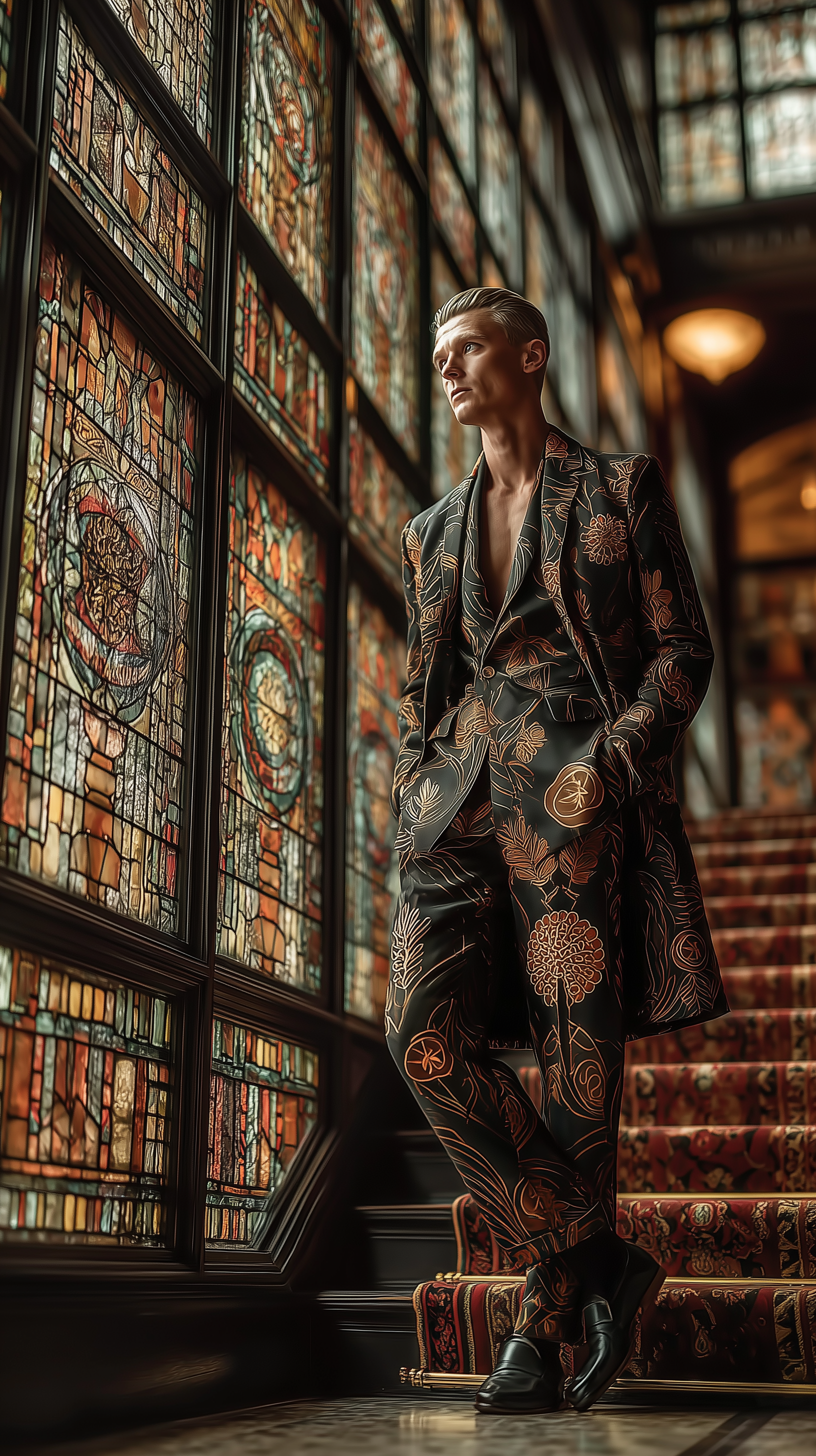 Midjourney Shatter prompt: fashion photography, professional male model, late... - Midjourney Shatter