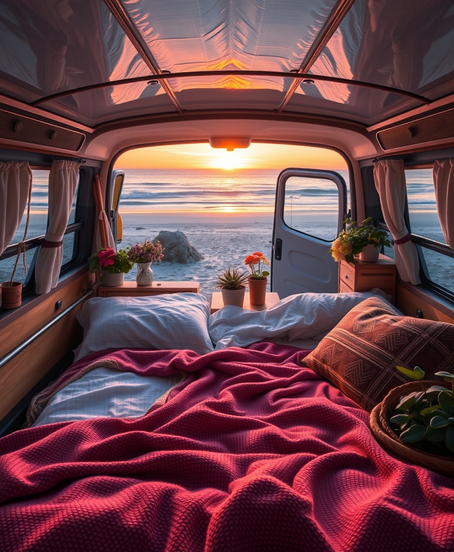 AI generated: FLUX prompt: inside a cozy campervan, comfy bed and warm blanke... (FLUX - Photography)