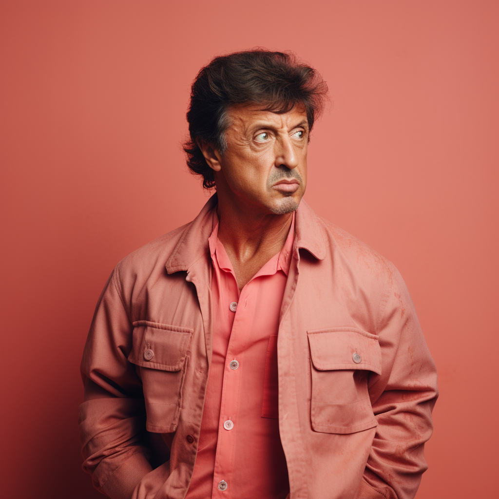 Midjourney prompt: Vogue style photo shoot of Sylvester Stallone as c... - Midjourney