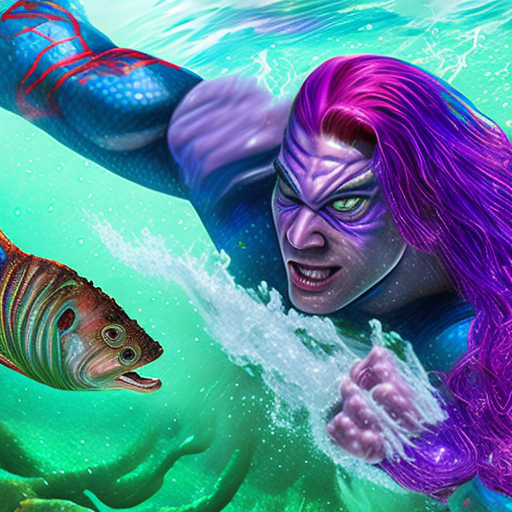 Merman Fish Open Openjourney prompt: Spiderman huge muscular young mermaid...