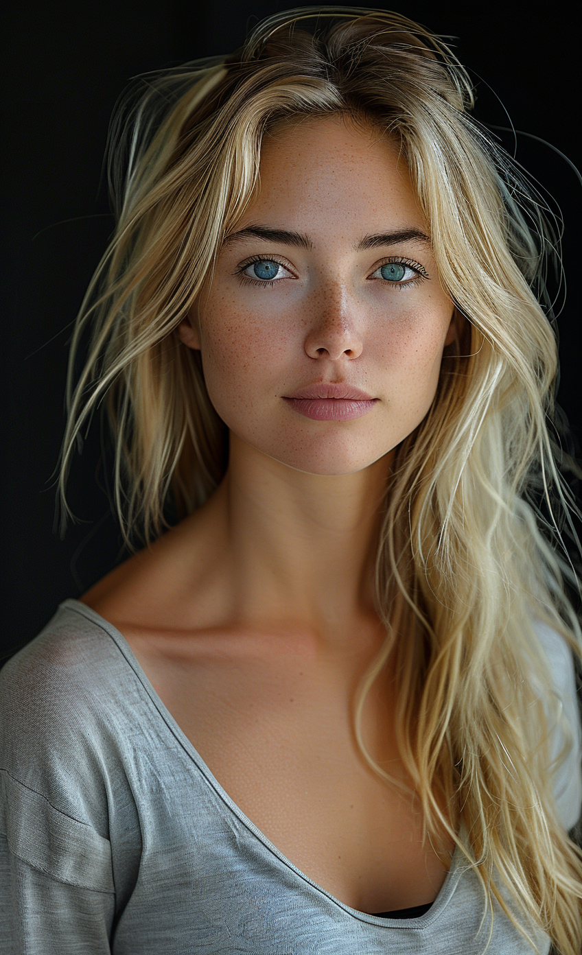 Midjourney prompt: headshot of a beautiful blonde young woman, with l... - Midjourney