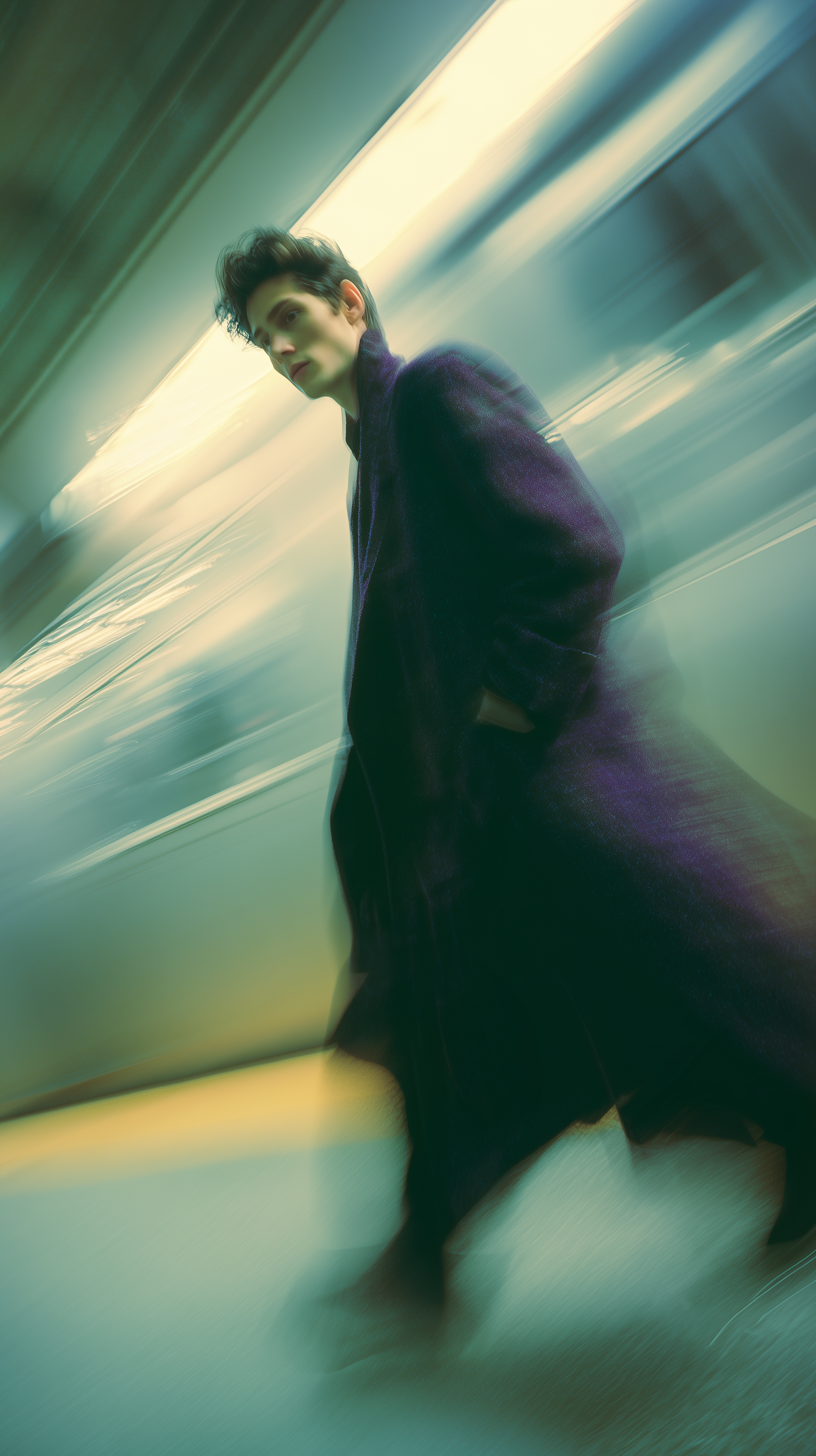 AI generated: Midjourney Shatter prompt: fashion editorial photography, motion blur, male m... (Midjourney Shatter - Fashion)