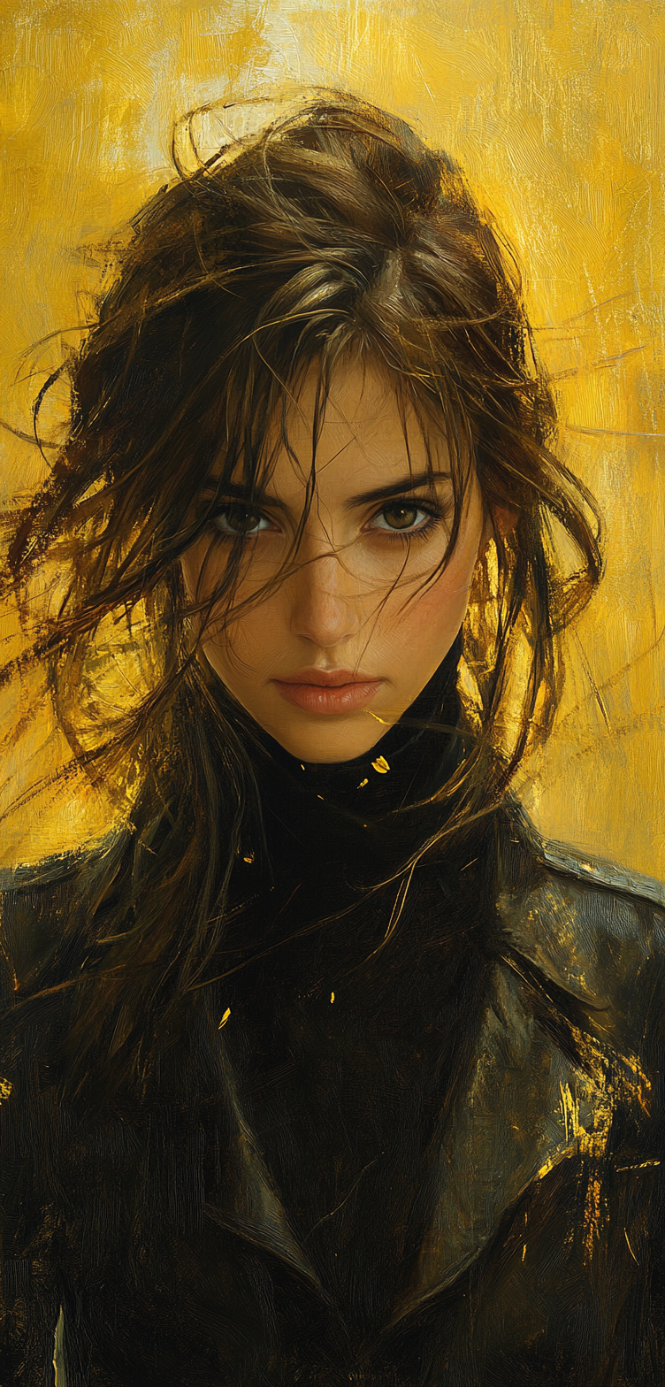 AI generated: Midjourney prompt: a painting depicts the wind blowing a woman's hair... (Midjourney - Portraits)