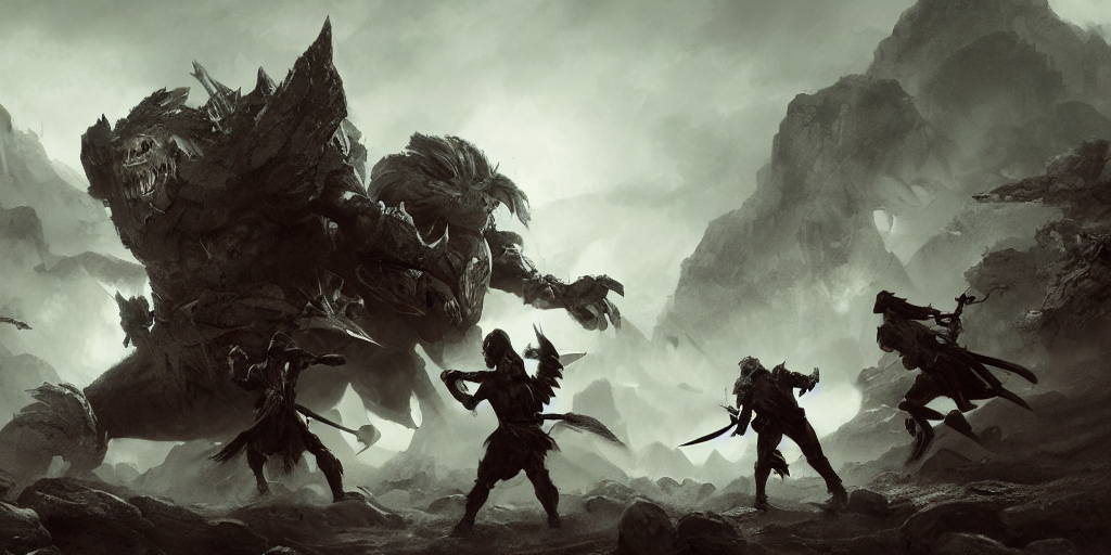 Stable Diffusion prompt: Three warriors fighting a short ...