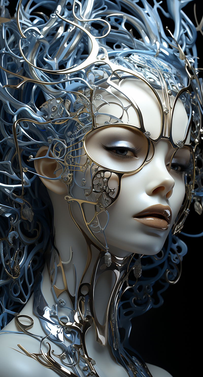 Midjourney prompt: futurist image illustration of a woman with metal ... - Midjourney