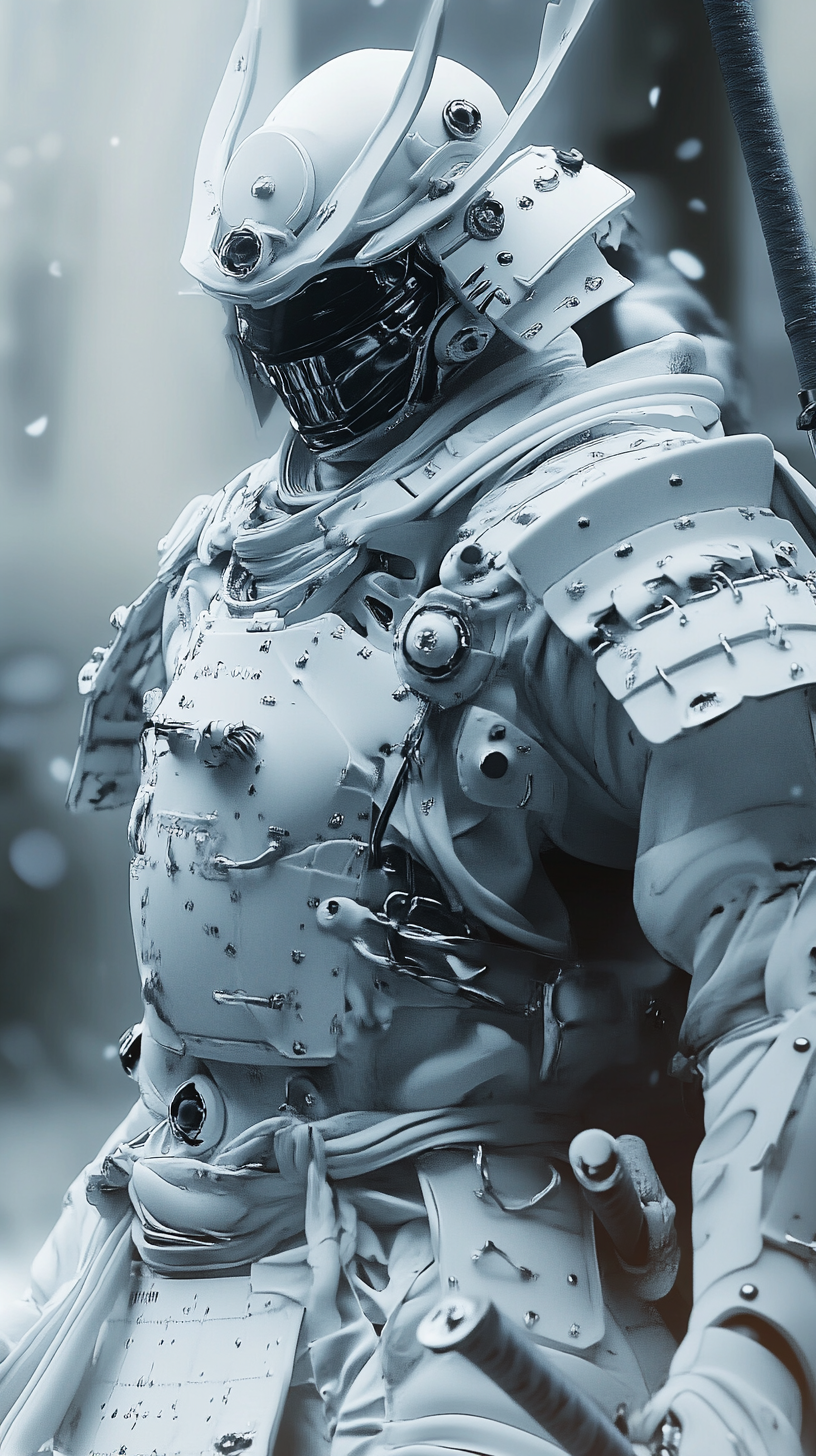 AI generated: White Samurai (Midjourney - Character Design)