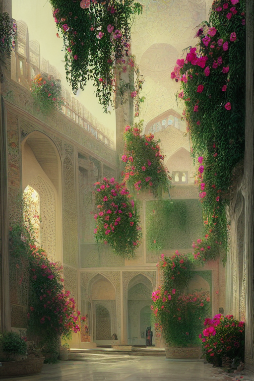 Stable Diffusion prompt: Hanging Gardens, Persian archite...