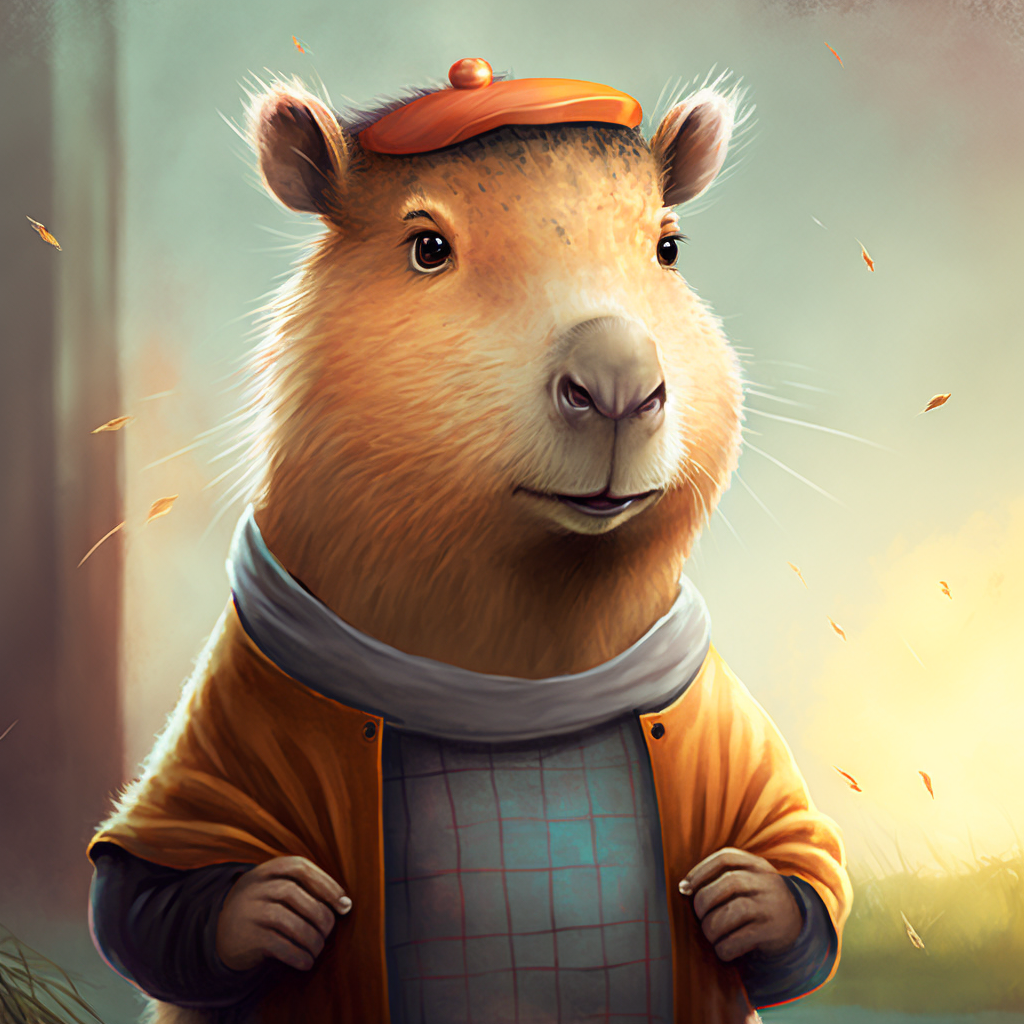 Midjourney prompt: portrait of a capybara wearing a super...