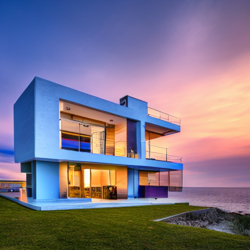 Stable Diffusion prompt: A modern house by the seaside, v...