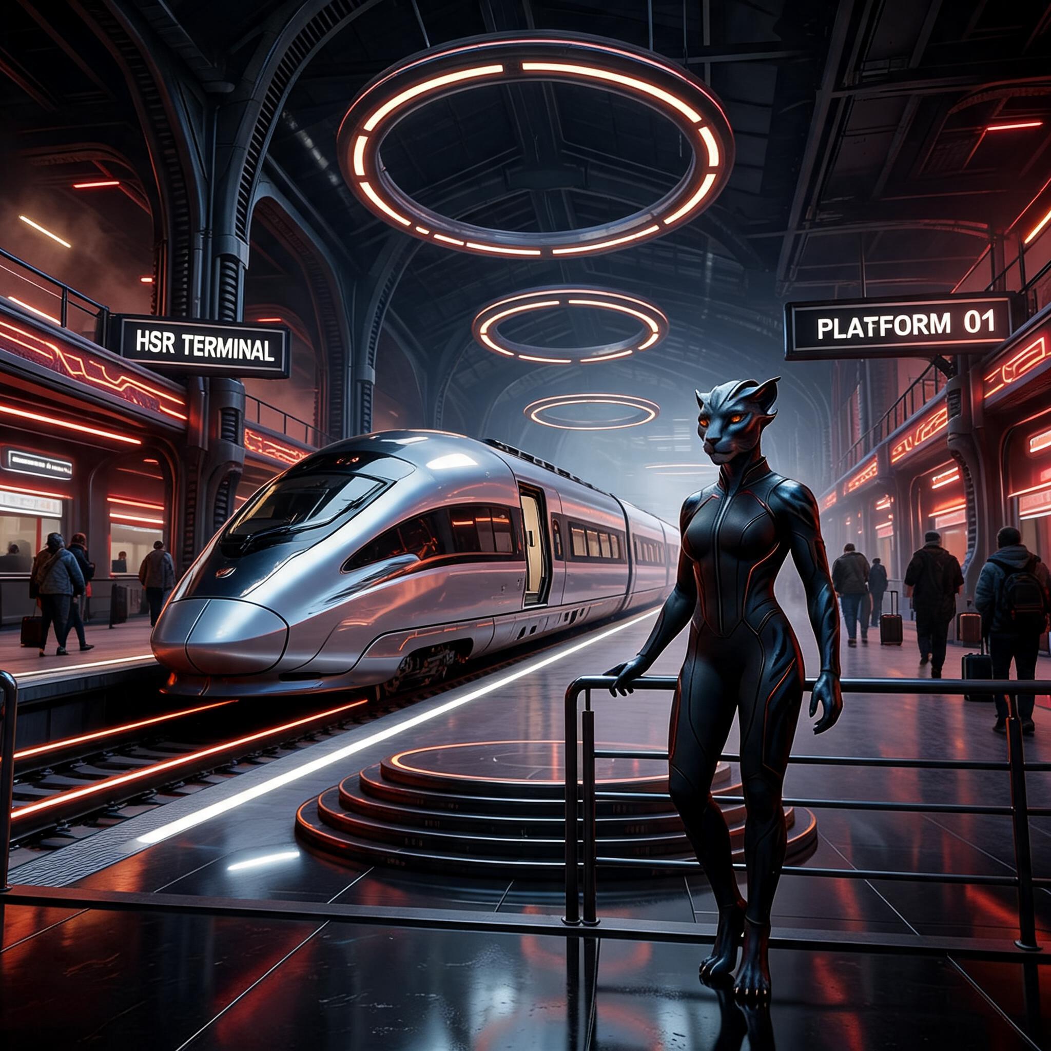 صورة مولدة بالذكاء الاصطناعي: موجه Seedream 5: أنشئ صورة لمحطة قطار فائق السرعة... (نموذج Seedream 5 - فن مفاهيمي)