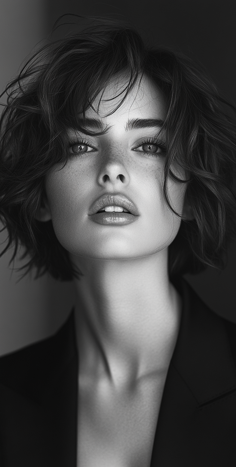 Midjourney prompt: Black and white photograph of an elegant woman wit... - Midjourney
