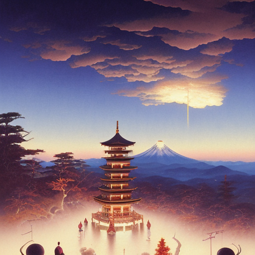 AI generated: Openjourney prompt: a traditional Japanese quite Torii on a mountain,... (Openjourney - Architecture)