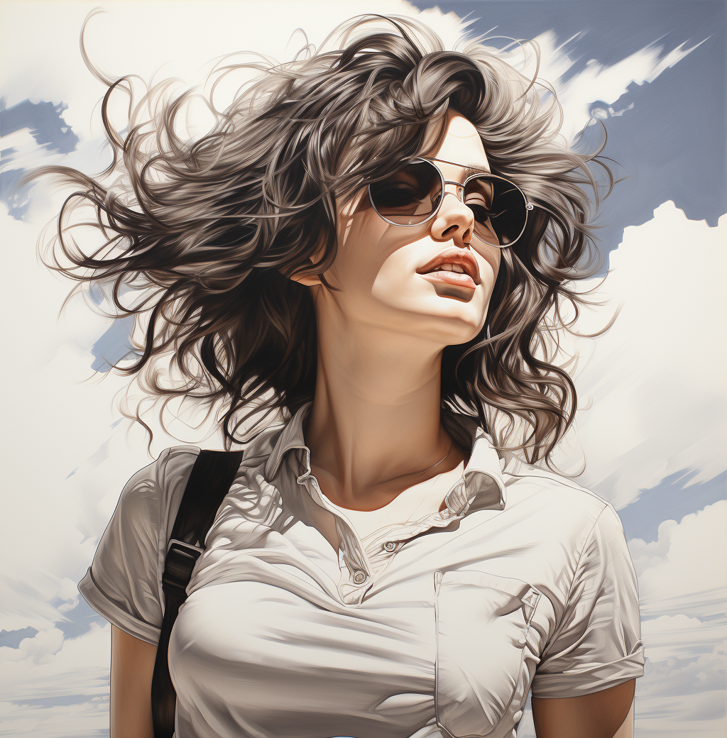 AI generated: Midjourney prompt: pencil drawing of young woman in windy windy summe... (Midjourney - Portraits)
