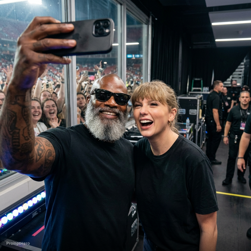 نمونه خروجی تصویر هنری ساخته‌شده با پرامپت nano banana nano banana 2 with taylor swift backstage at a concert excited fans