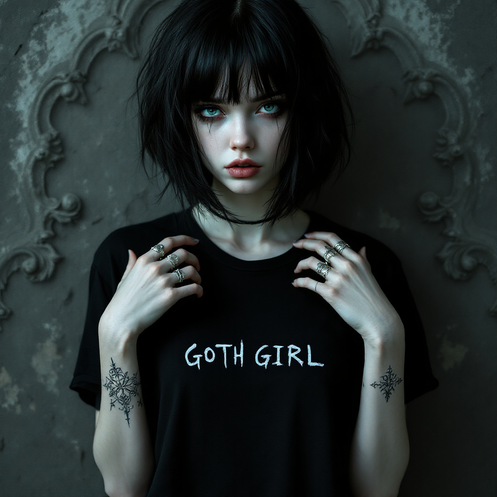 FLUX prompt: A hyper-realistic portrait of a 18yo goth woman wi... - FLUX