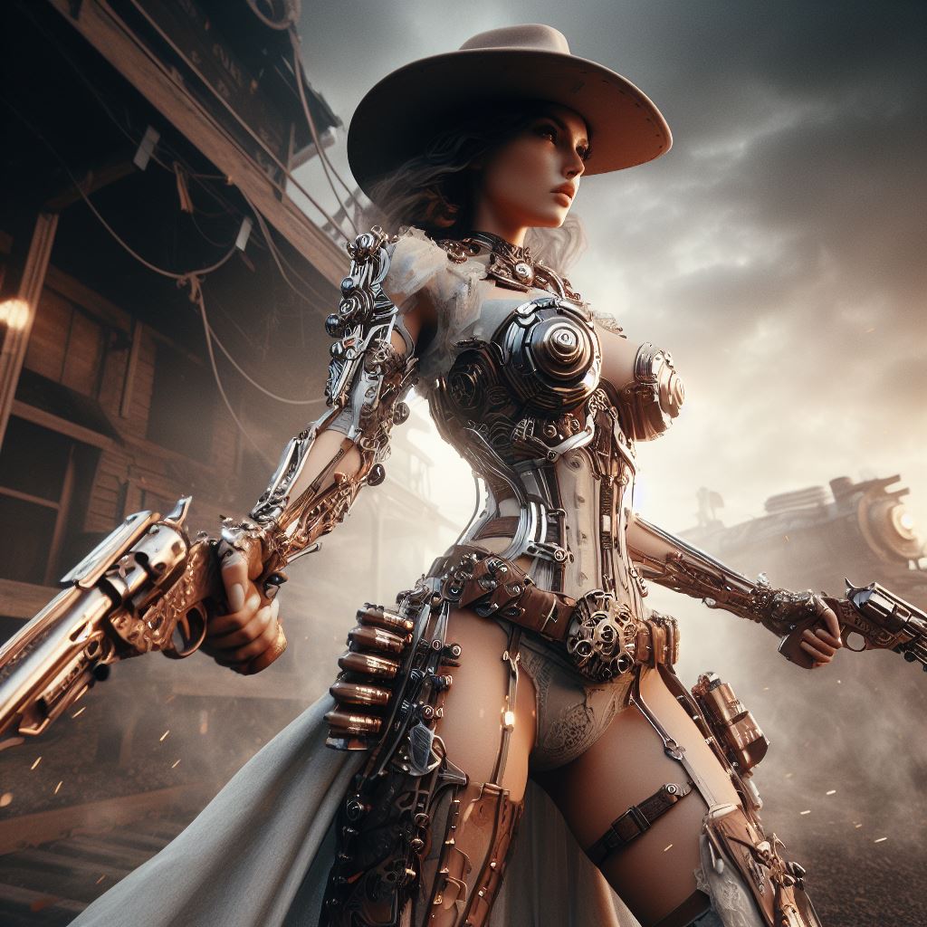 AI generated: DALL·E prompt: extreme futuristic steampunk, full-height body... (DALL·E - 3d Renders)