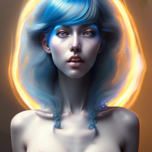 صورة مولدة بالذكاء الاصطناعي: Openjourney prompt: portrait of a gorgeous blue hair female in the sty... (نموذج Openjourney - صور شخصية)