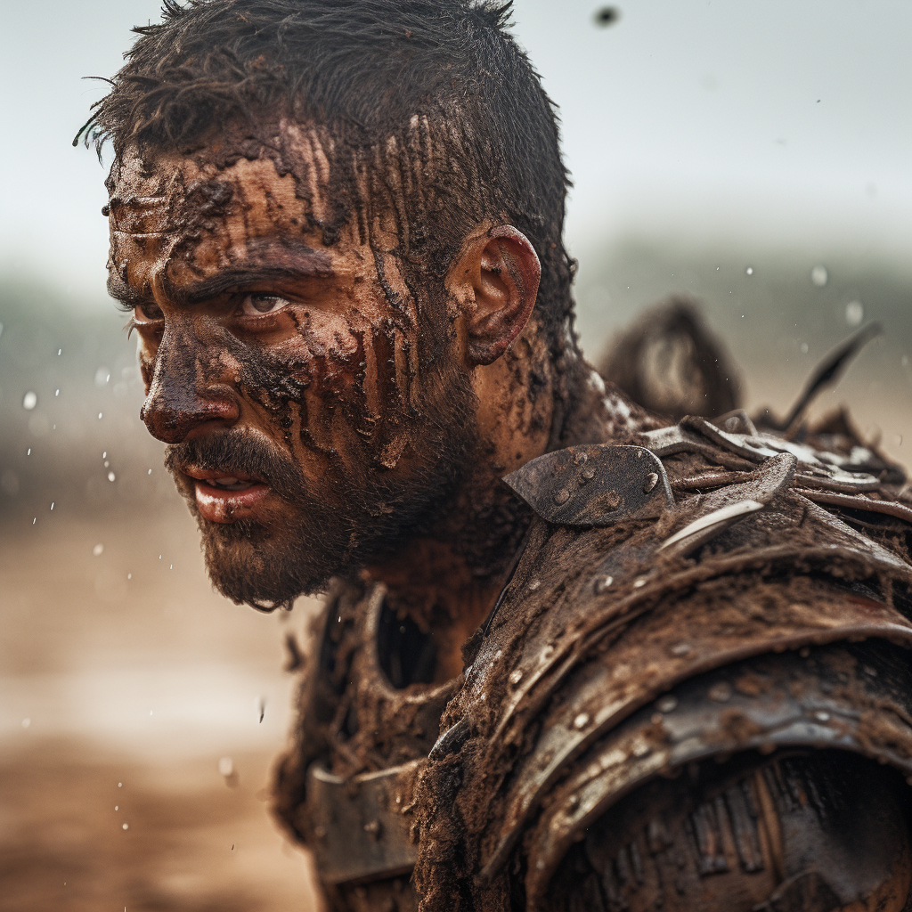 AI generated: Midjourney prompt: The gladiator stands after the battle, fear and ho... (Midjourney - Photography)