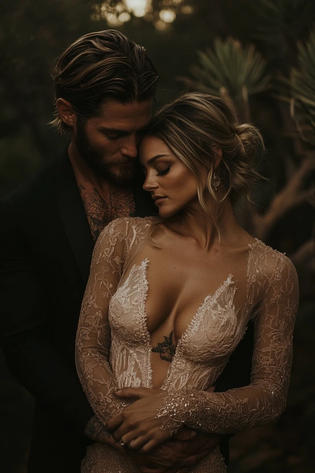 AI generated: Midjourney prompt: A couple stands closely together in an intimate po... (Midjourney - Portraits)