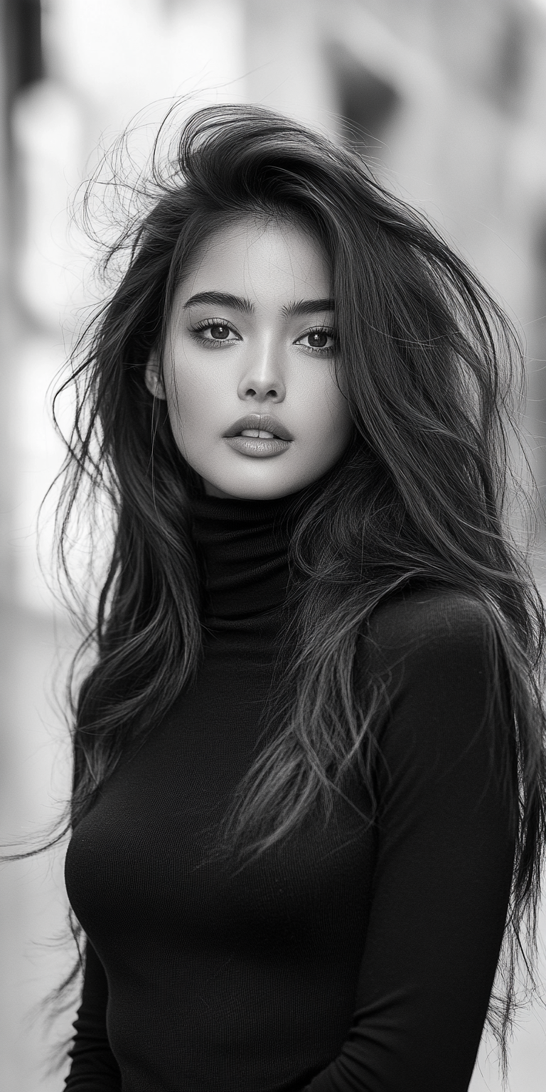 Midjourney prompt: black and white portrait of an elegant woman with ... - Midjourney